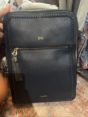 Calpak Kaya Navy backpack with Gold Hardware with initials